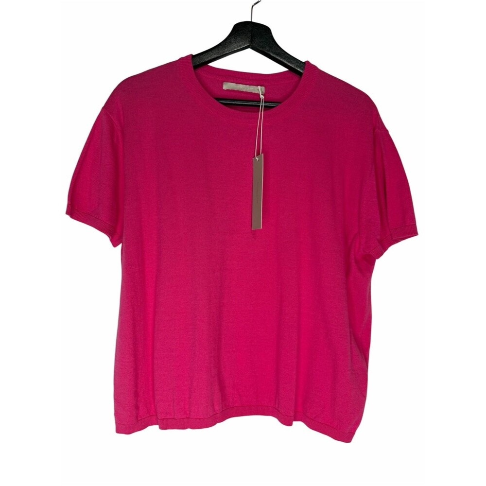 NWT One Grey Day Short Sleeve Sweater Top size Small Hot Pink Cotton Blend Knit